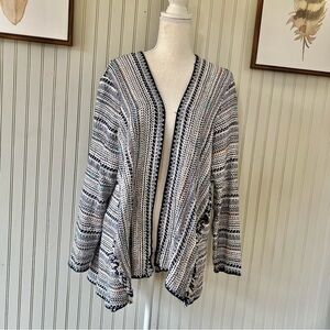 Lucky Brand Pottery Knit Open Front Boho Cardigan Fringe Trim